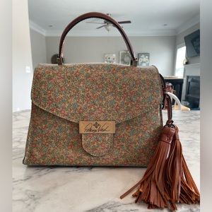 Patricia nash green spring floral leather purse bag w tassel & crossbody strap